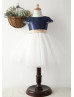 Navy Blue Sequin Ivory Tulle Short Flower Girl Dress 